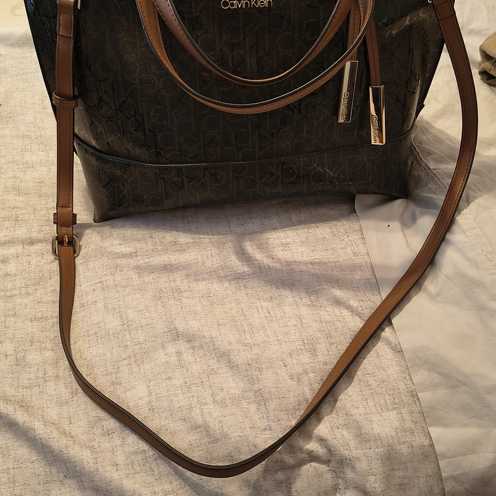 Calvin Klein Black and Brown Tote Bag